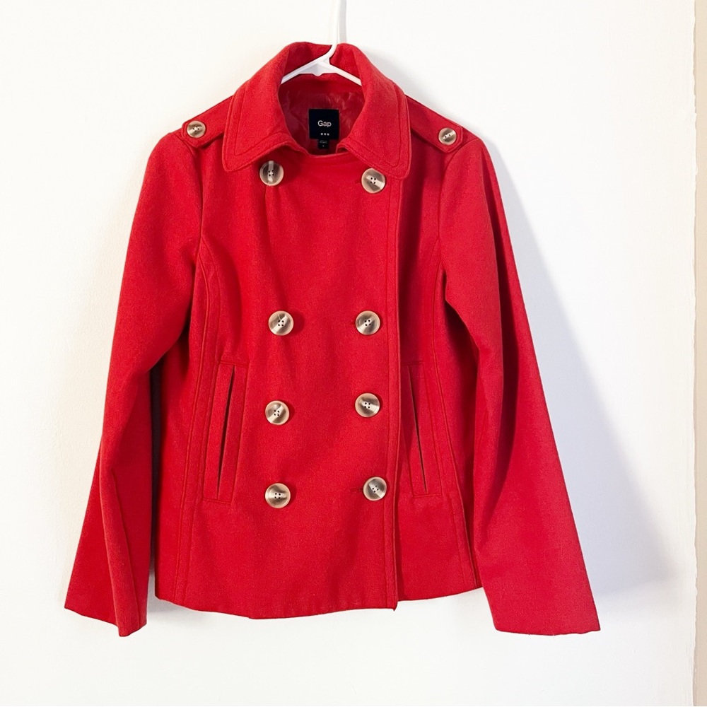GAP Factory Women's Double Breasted Fully Lined Orange Pea Coat, Recycled Wool